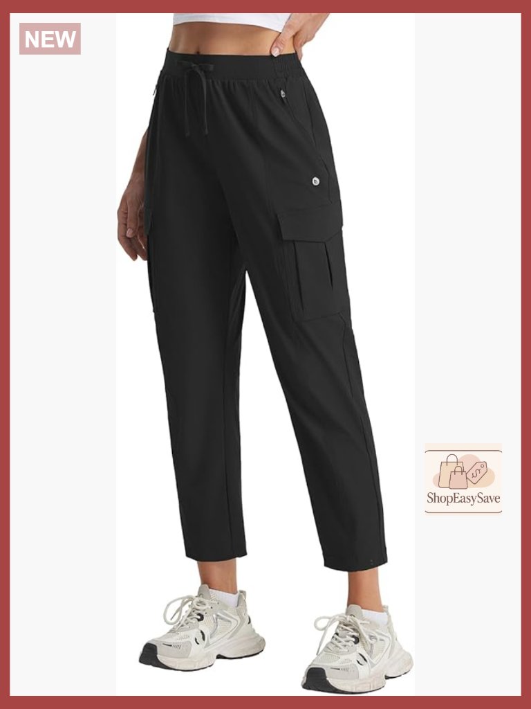 Travel Pants With Zip Pockets Lightweight Stretch Cargo Ankle Slacks Tapered Fit